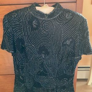 Papell  Boutique black beaded formal top.  Petite medium. Fully lined.